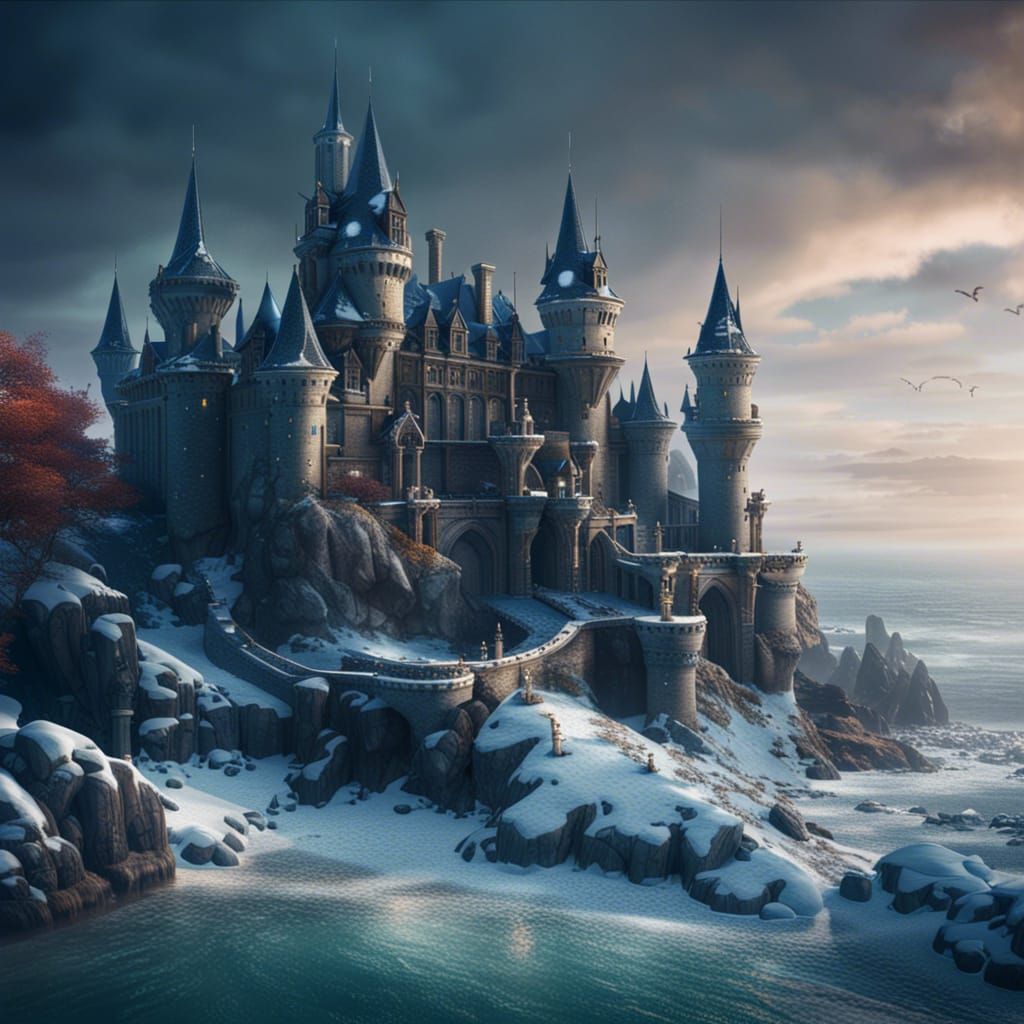 Winter Castle by the Ocean: Detailed Matte Painting