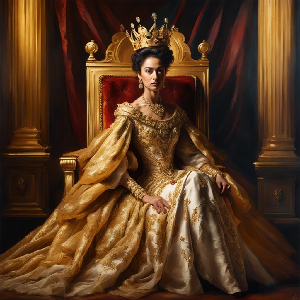 Queen on Throne in Classical Portrait Style