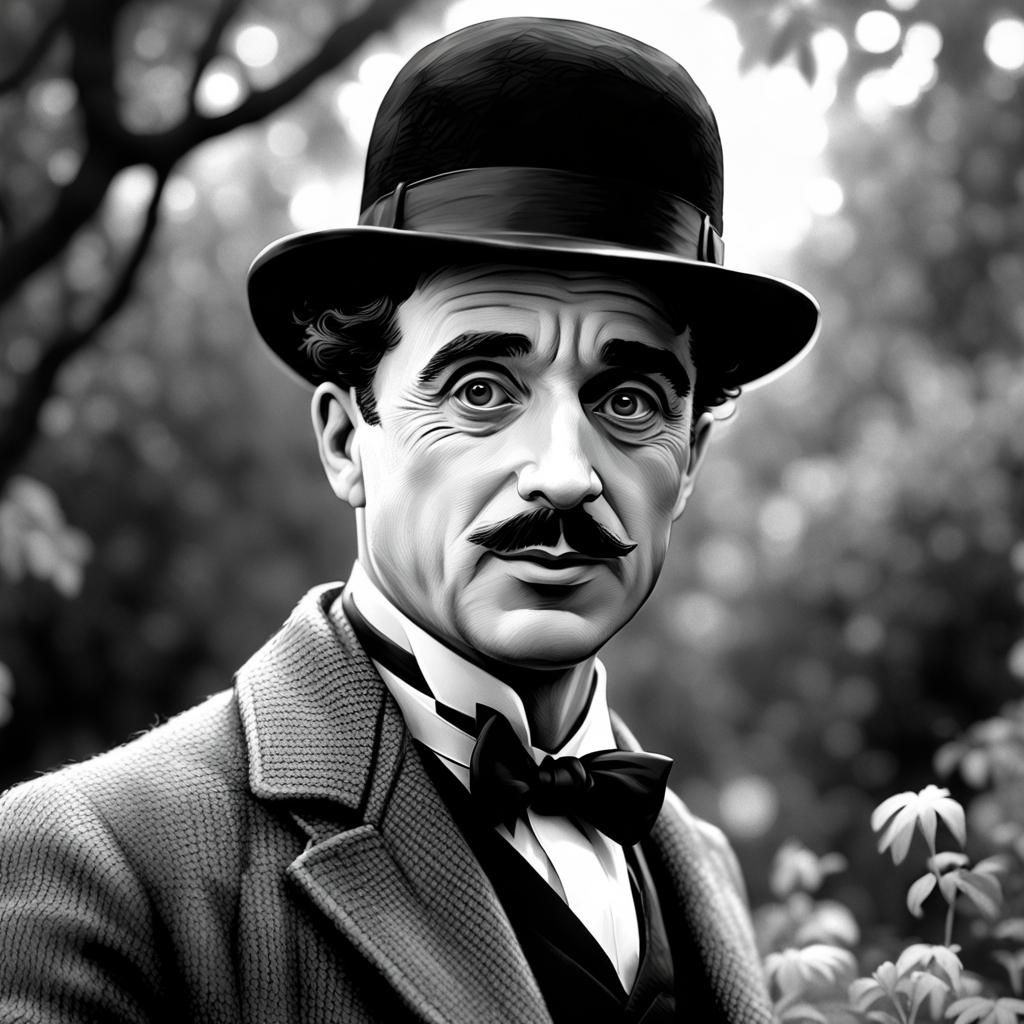 A close-up portrait of Charlie Chaplin