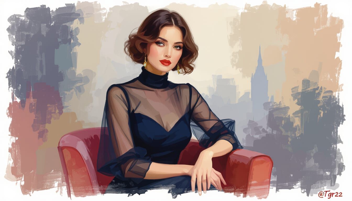 Impressionist Painting of a Stylized Figure with Poofy Sleev...