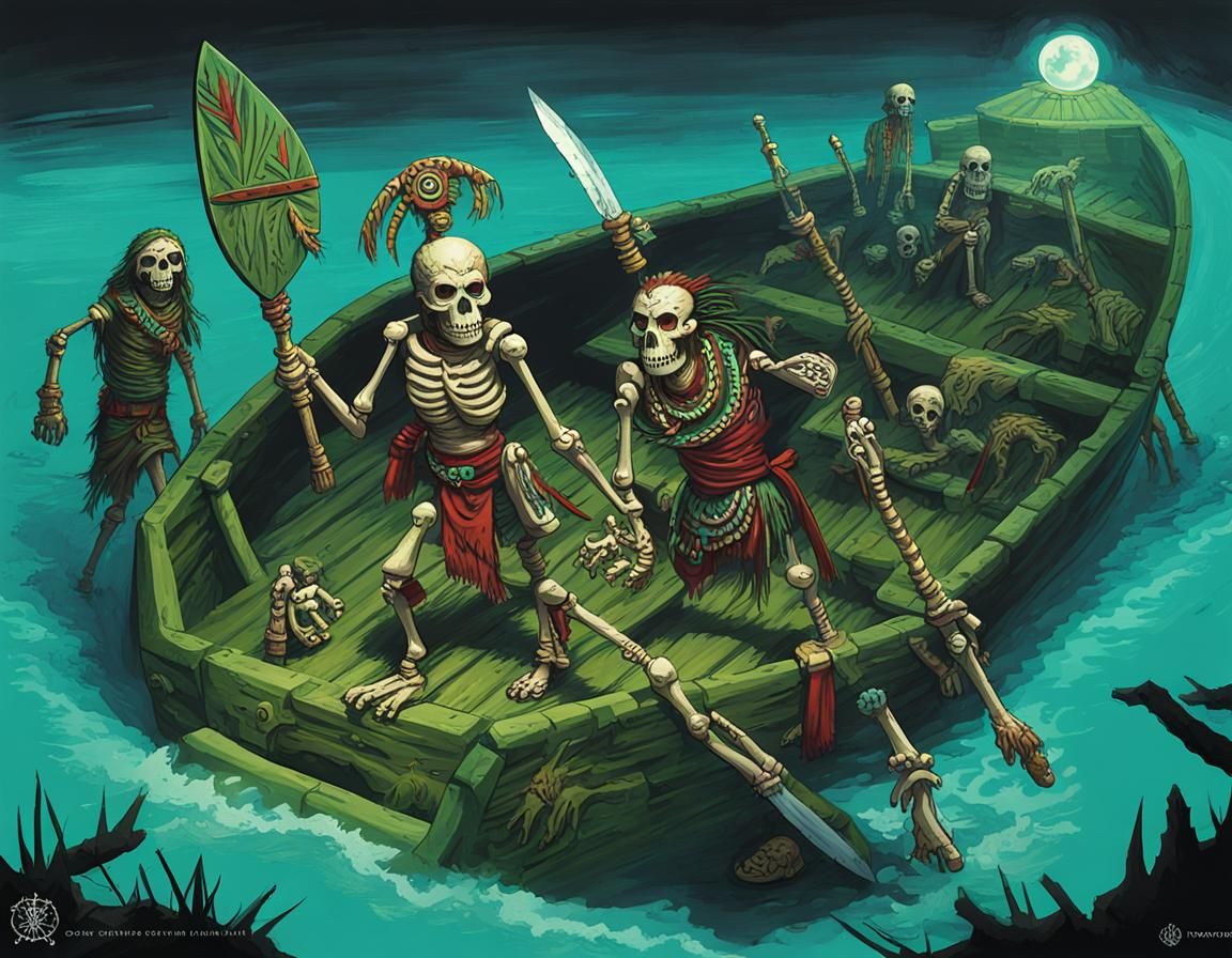 Undead Aztec Warrior Zombie Arriving by Boat