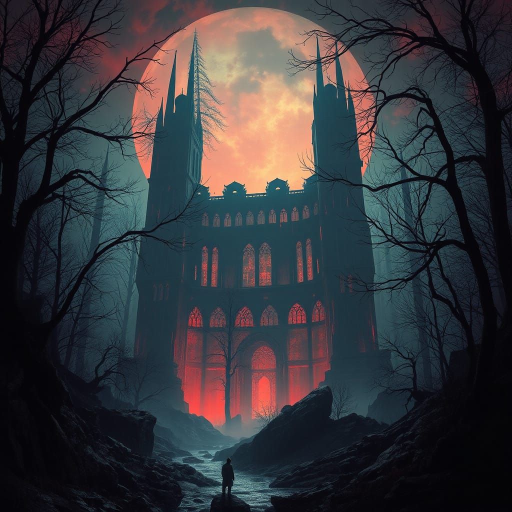 Aurora-Filled Brutalist Complex Evoke Horror Ambiance