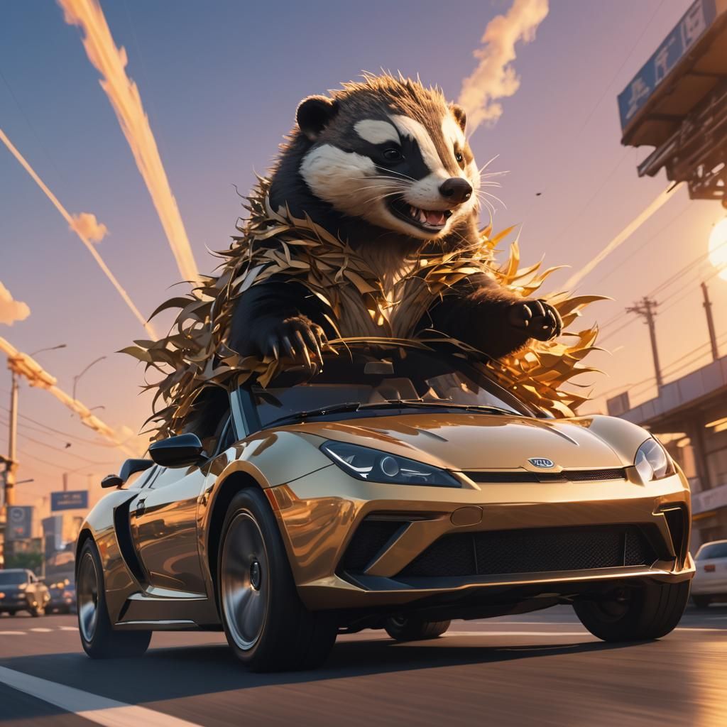 Badger Supercar Ride: Vibrant 3D Anime Art