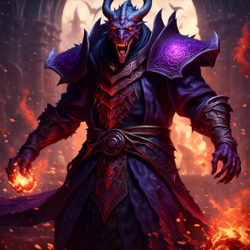 Dragonborn Sorcerer Wreathed in Hellfire: Dark Fantasy Art