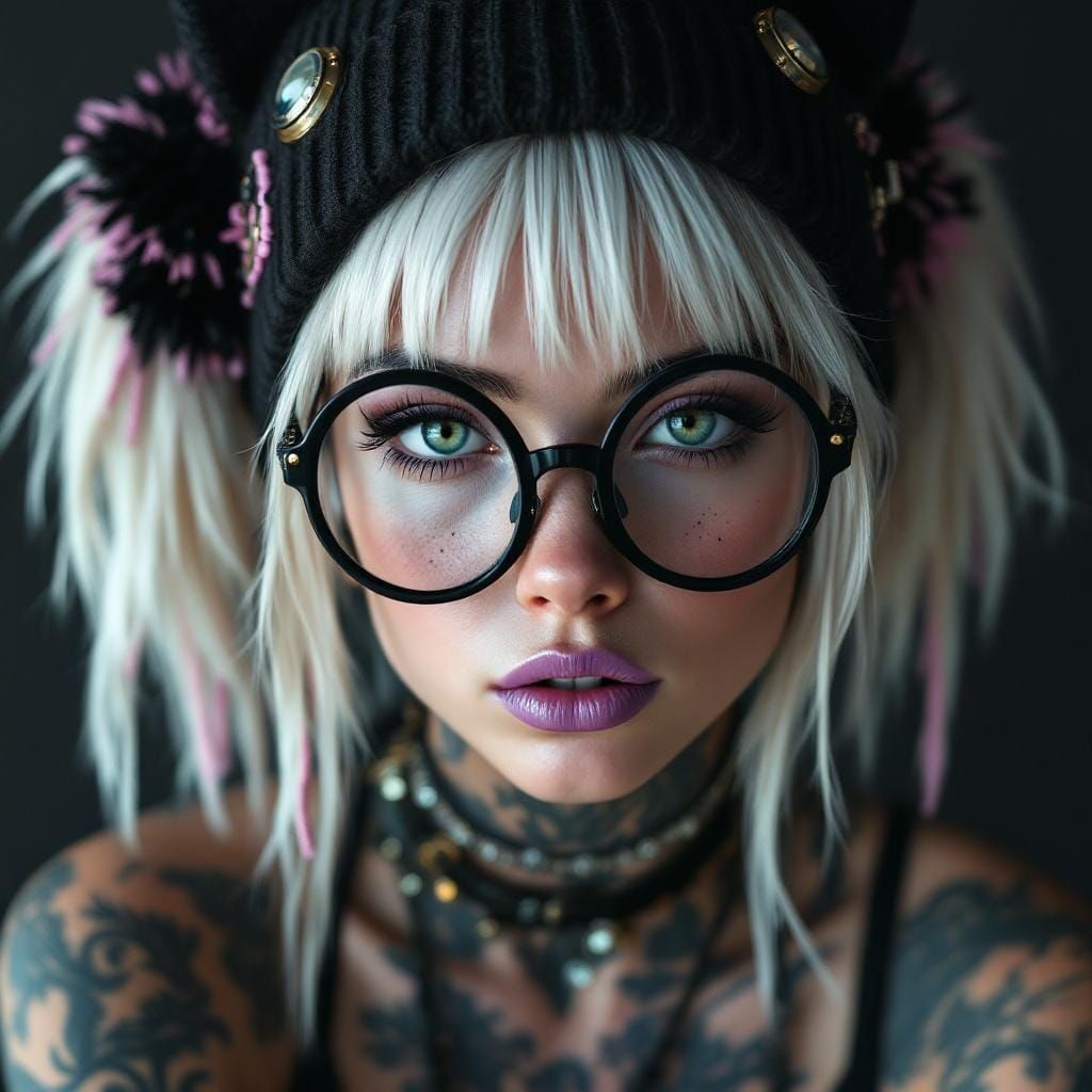 Goth-Punk Cheerleader with Steampunk Glasses in Digital Art