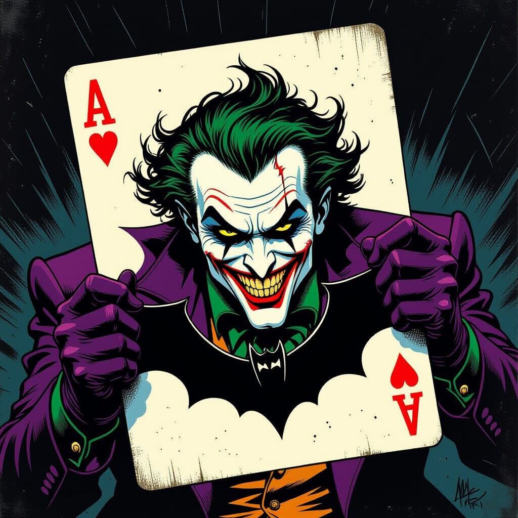 Joker Emerges from Playing Card with Sinister Grin