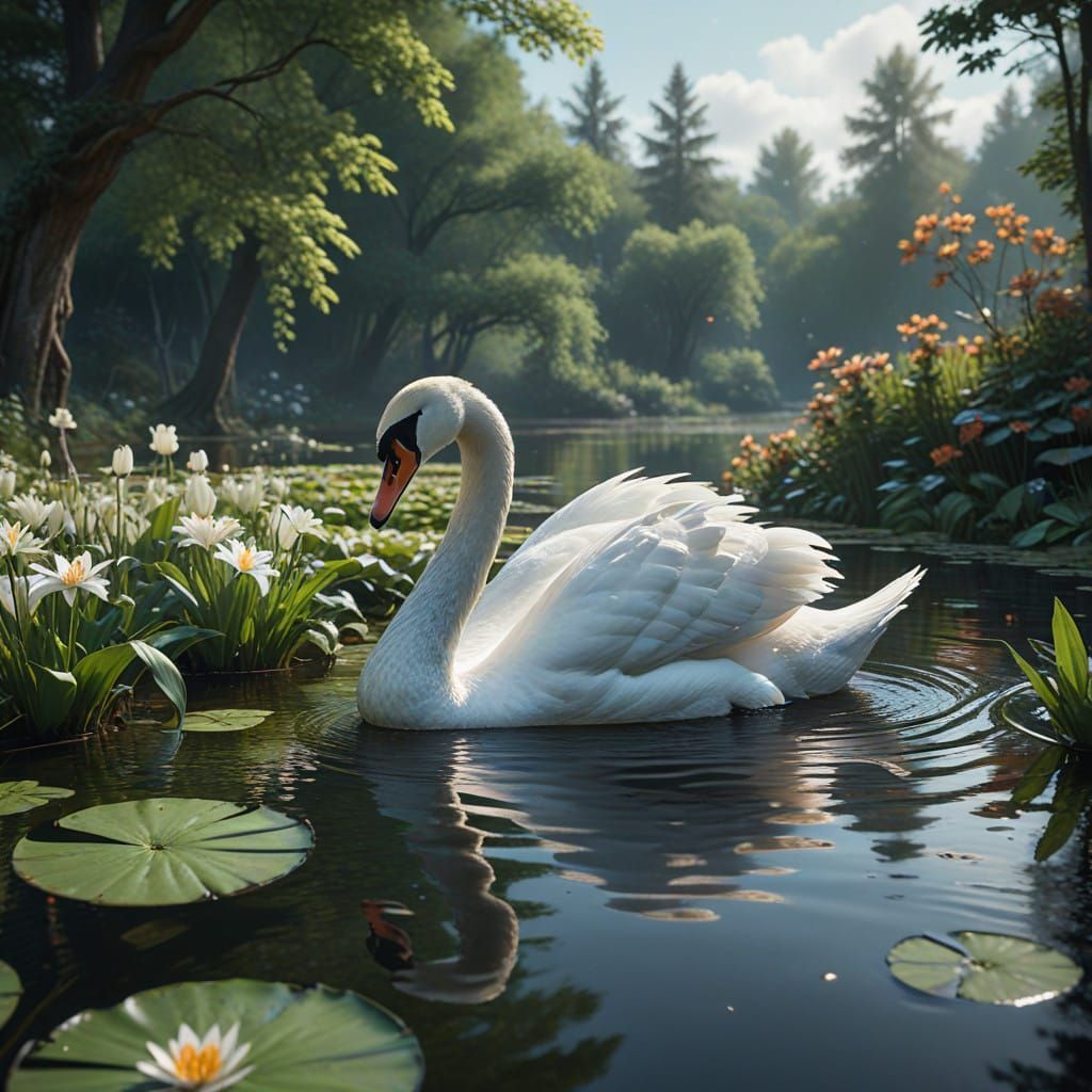 Ethereal Pond Scene in Rococo Style