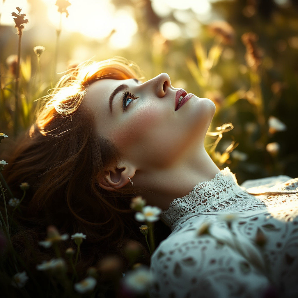 Pre-Raphaelite Woman in Lace with Dappled Light