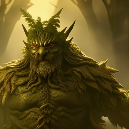 Tree Monster with Bark Face in Fantasy Style