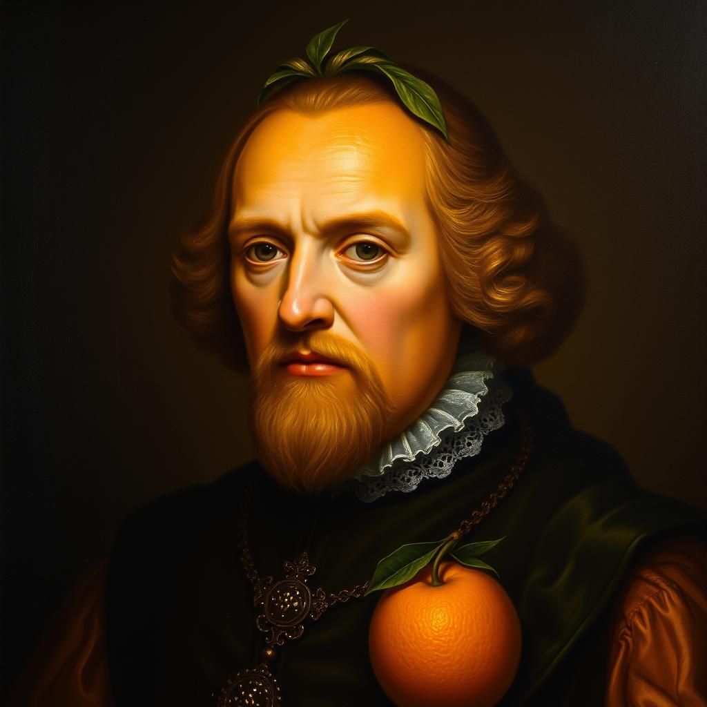 Anthropomorphic Orange King Portrait in Baroque Style