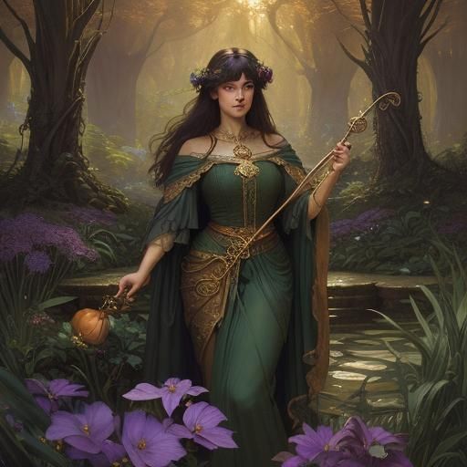 Enchanting Witch Goddess Casting Spells in Fantasy Art