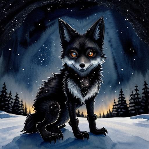 Undead Black Fox in Frozen Winter Scene