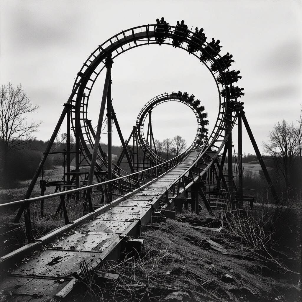 Hell Roller Coaster in Silver Nitrate Photograph Style