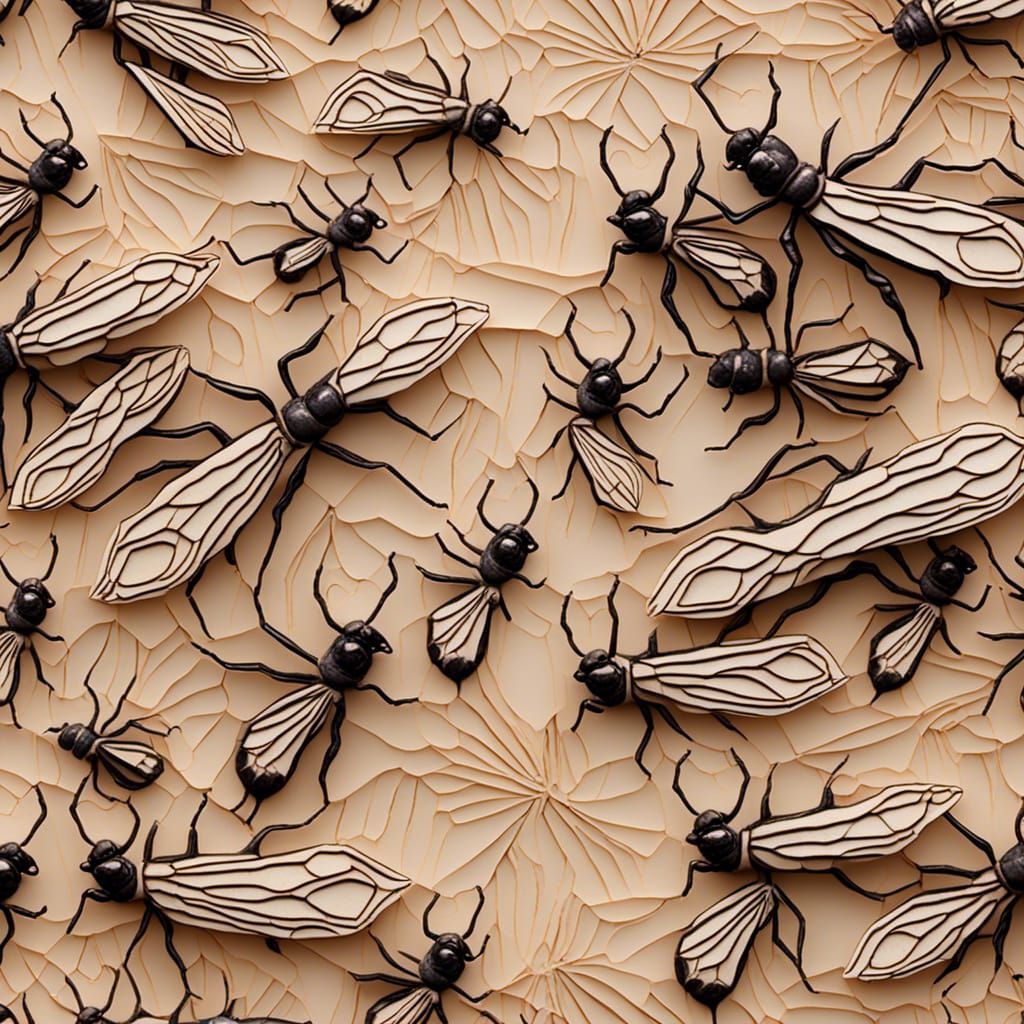 Ant Line Art on Pizza in Pyrography Style