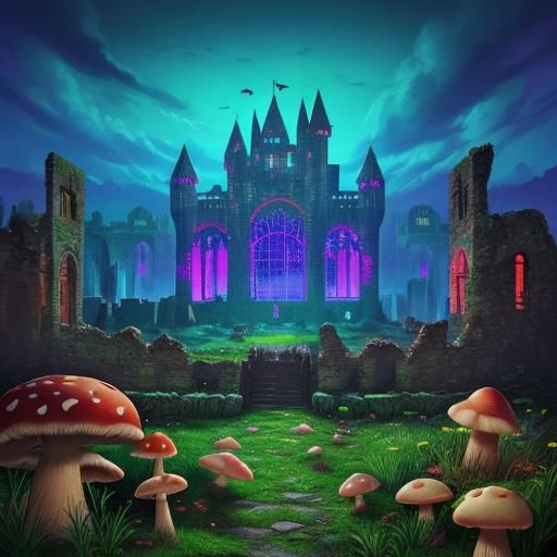 Synthwave Ruins: Medieval Castle with Tainted Mushrooms