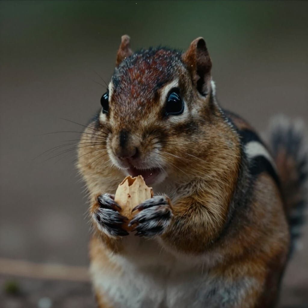 Chipmunk Eating Nut in Morning Light