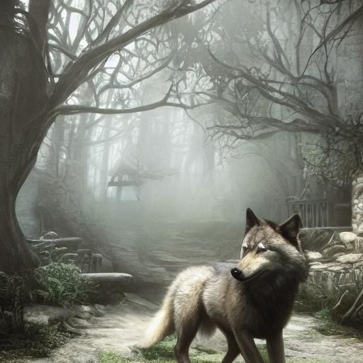 Fantastical Wolf Love: Detailed Matte Painting