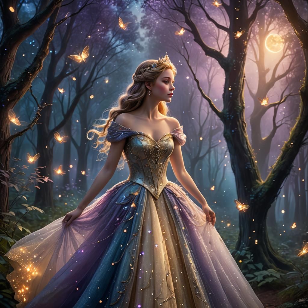 Disney Princess in Misty Forest: Fantasy Art