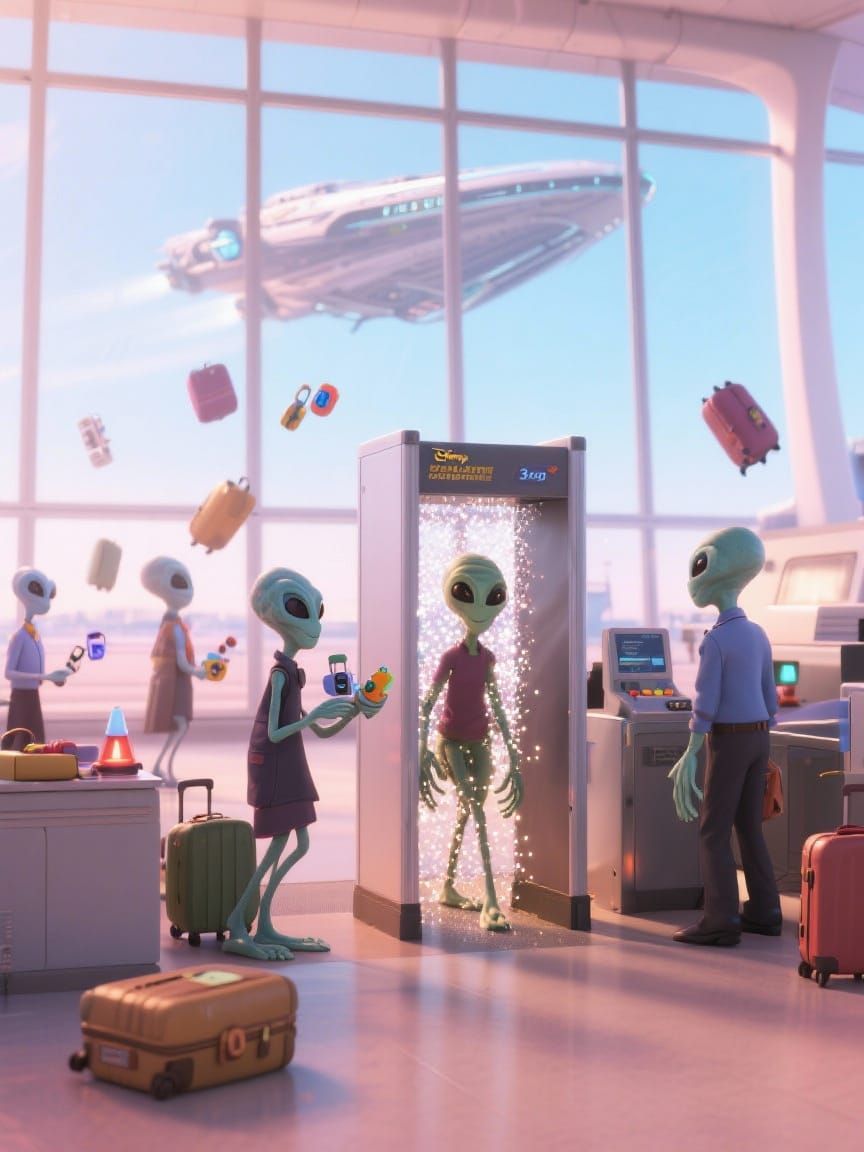 Disney Pixar Aliens at Airport Security, Pastel Palette
