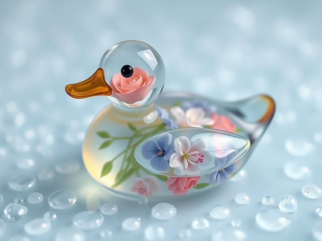Ethereal Glass Duckling with Floral Details