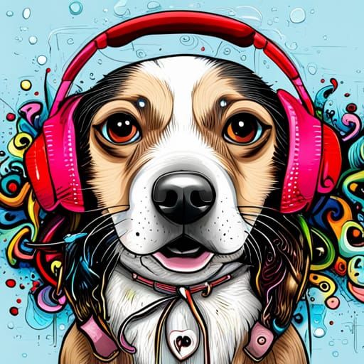 Dog in Headphones: Graffiti Art Style