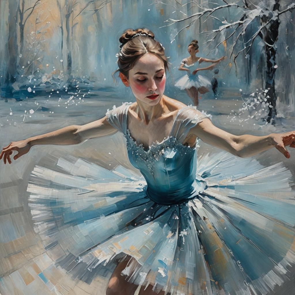 Expressionist Ballerina in Silver Snow Vortex