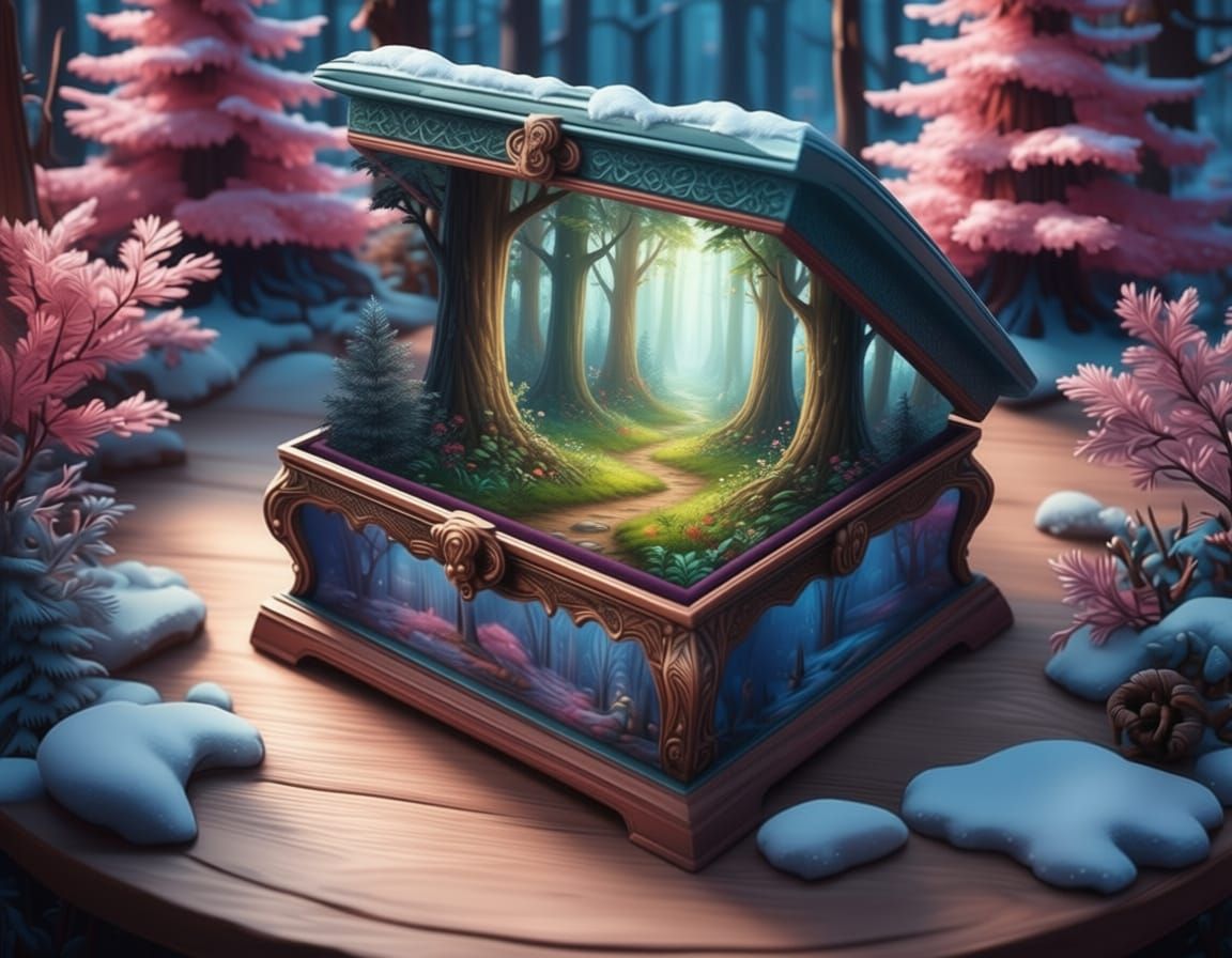 Jewelry Box Reveals Miniature Winter Forest Clearing