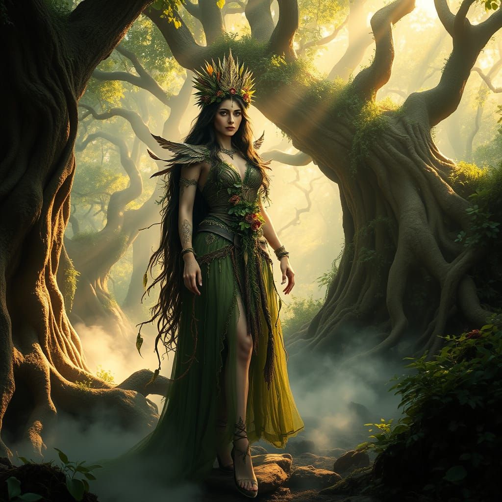 Earthly Goddess Among Ancient Forest Majesty