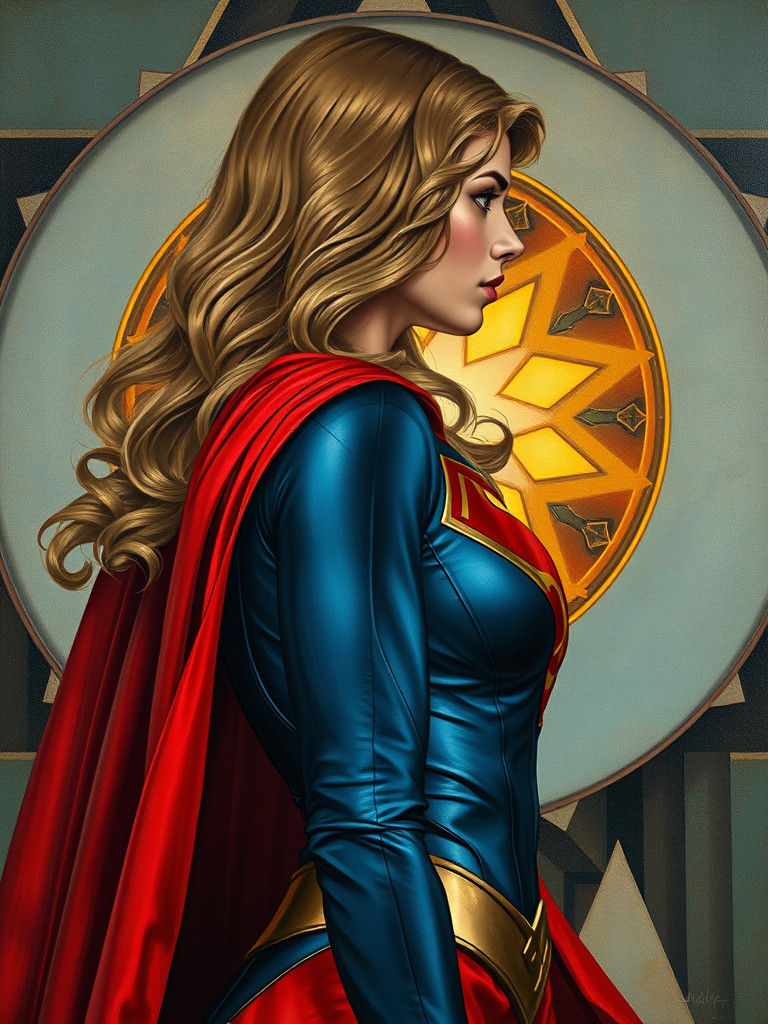 Supergirl Art Nouveau Portrait in Oil