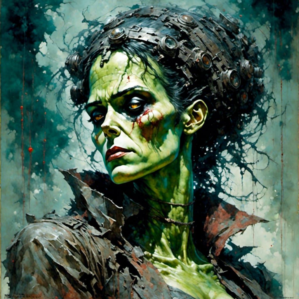 Stylized Female Frankenstein Monster Illustration