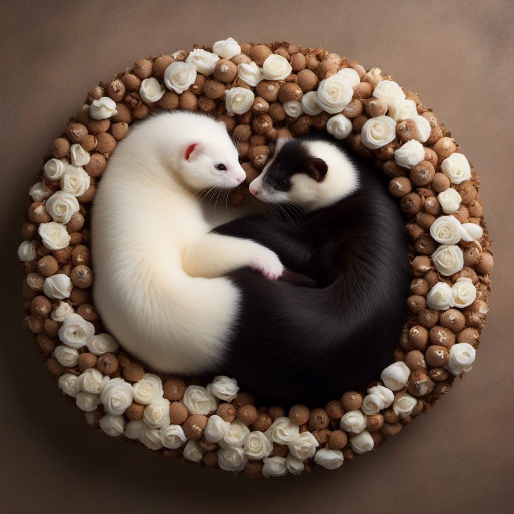 Yin-Yang Symbol Created with Adorable Ferrets