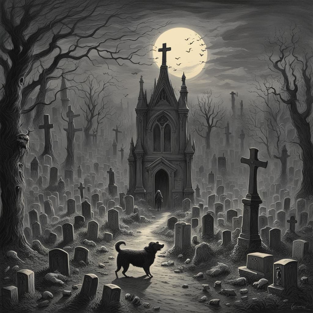 Eerie Pet Cemetery in Gothic Horror Style