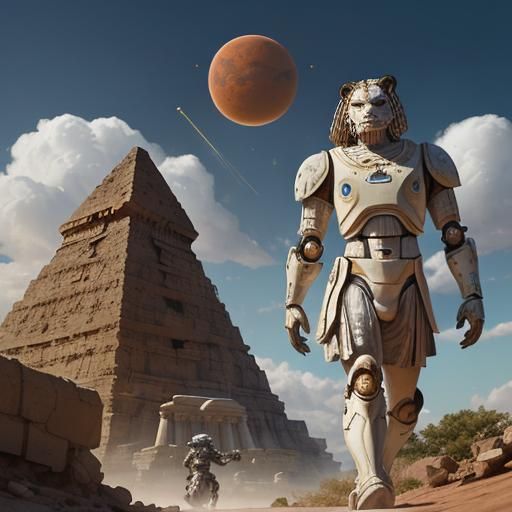 Tiger Gladiator on Mars in Solarpunk Style