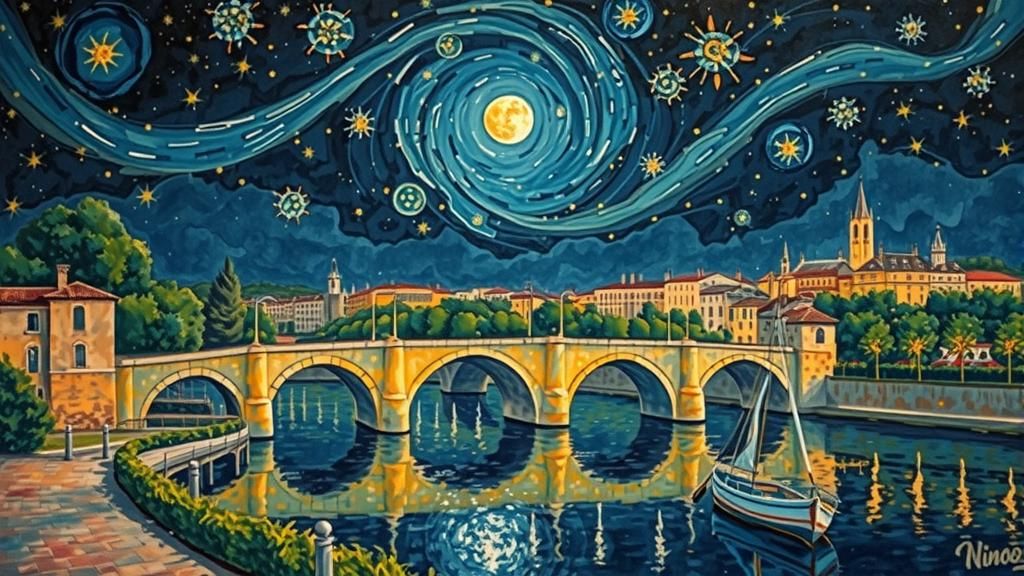 Avignon Moonbow: Impressionist Gouache Watercolor Painting