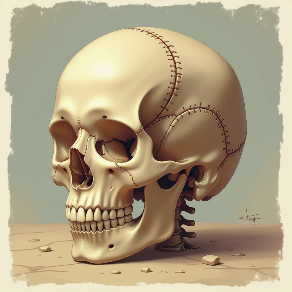 Detailed Human Skull Anatomy: Medical Illustration Style