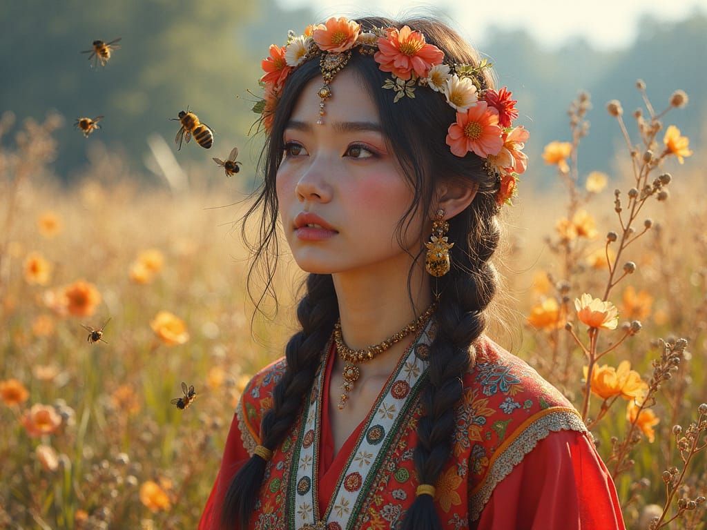Vibrant Siberian Woman in Traditional Dress