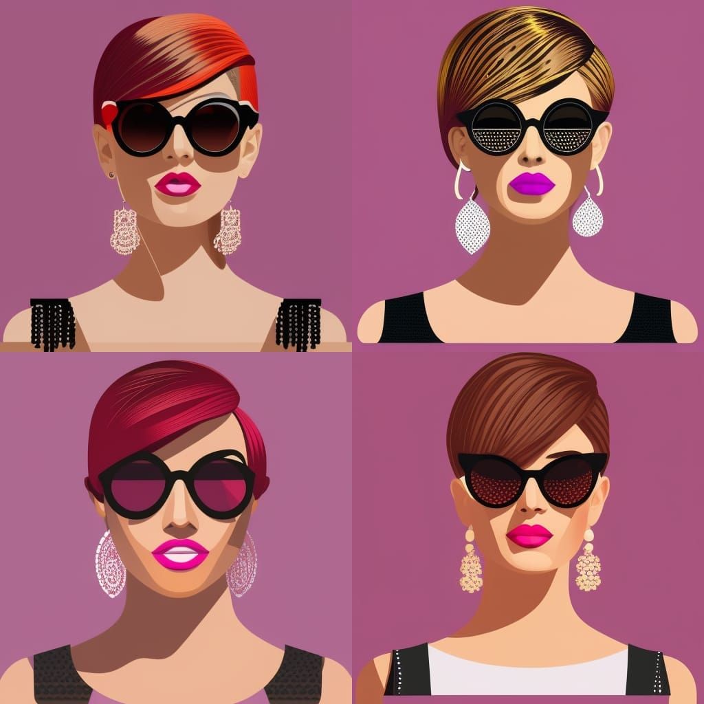 Trendy Woman in Sunglasses: Flat Design Collage