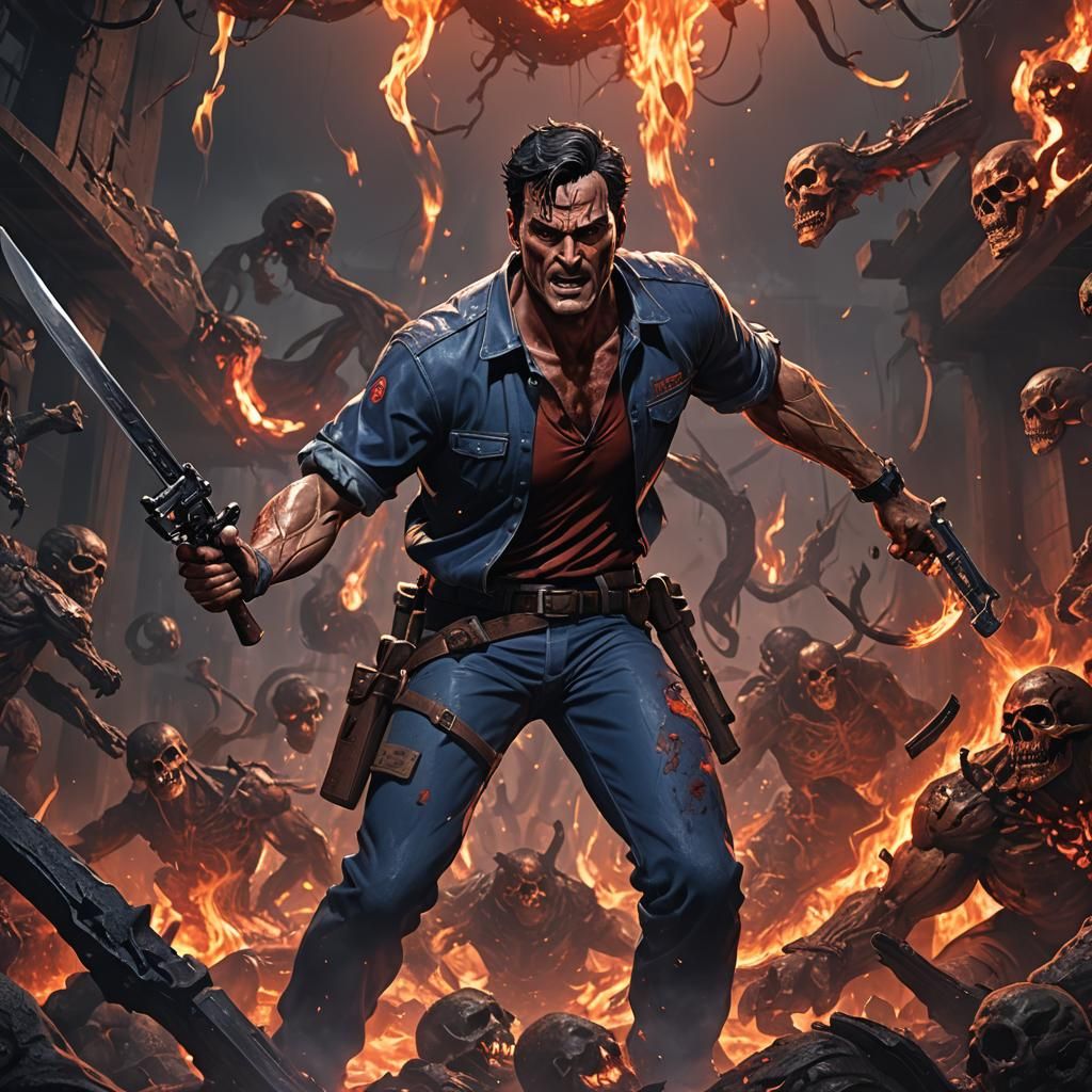 Ash Williams in Hell: 3D Anime Art