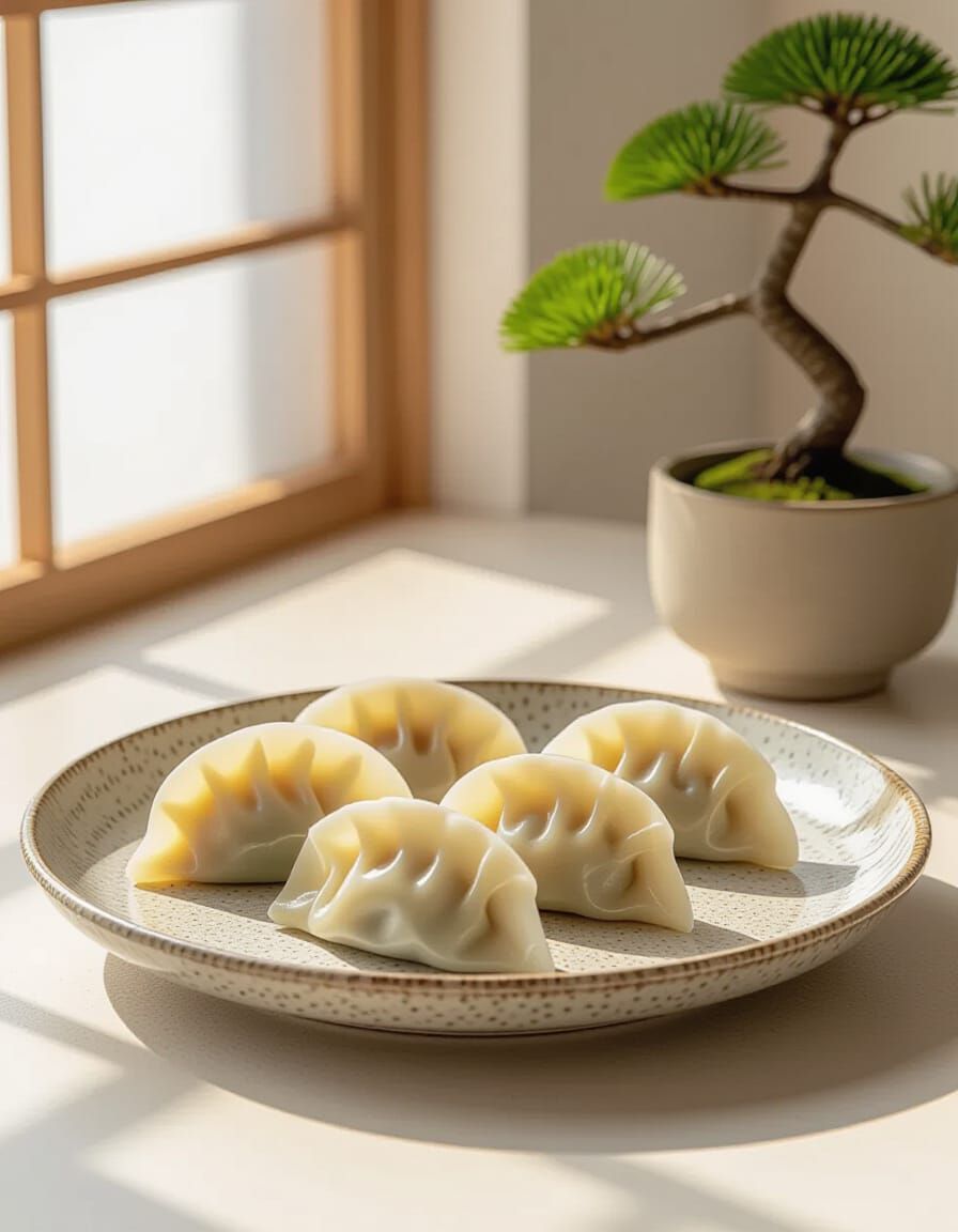 Golden Gyoza Dumplings on Stoneware Plate, Japanese Kitchen ...
