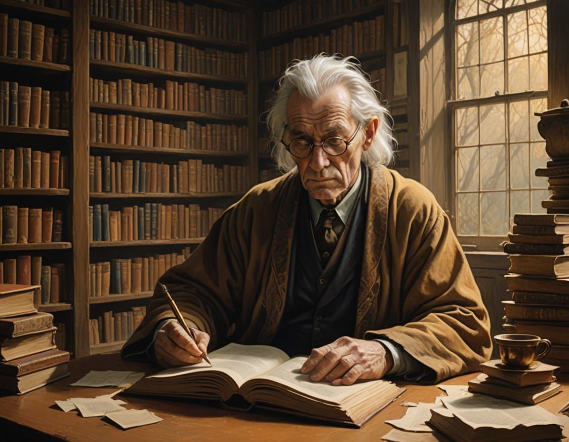 Ancient Librarian in Soft, Ethereal Light