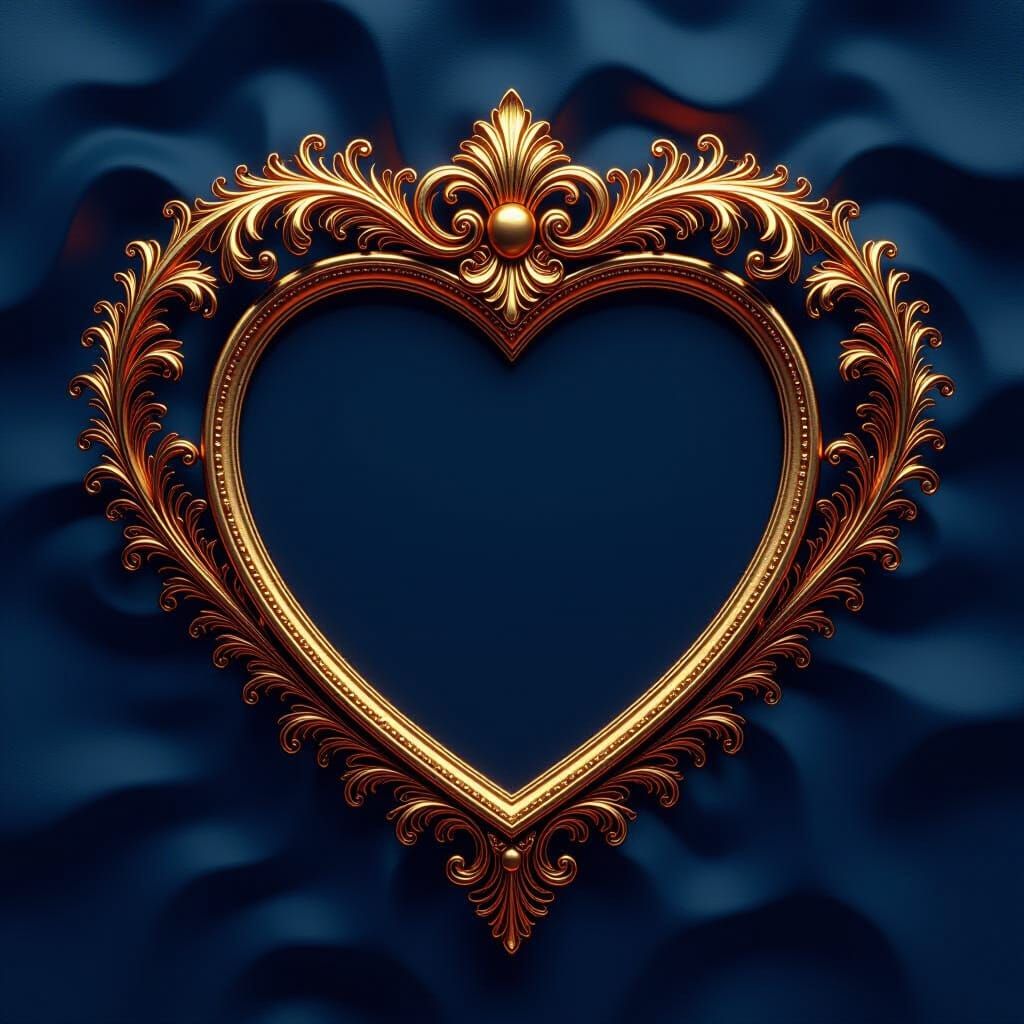 Ornate Heart Frame with Empty Photograph in Realismo Style