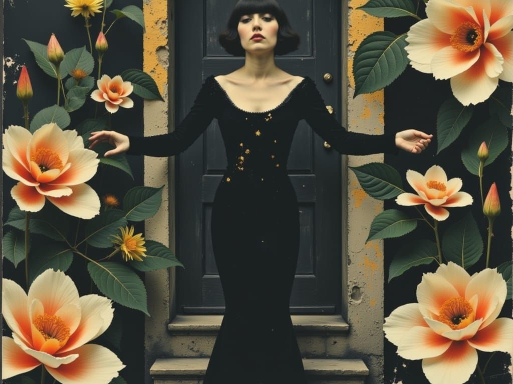 Art Deco Singer in a 3D Floral Garden