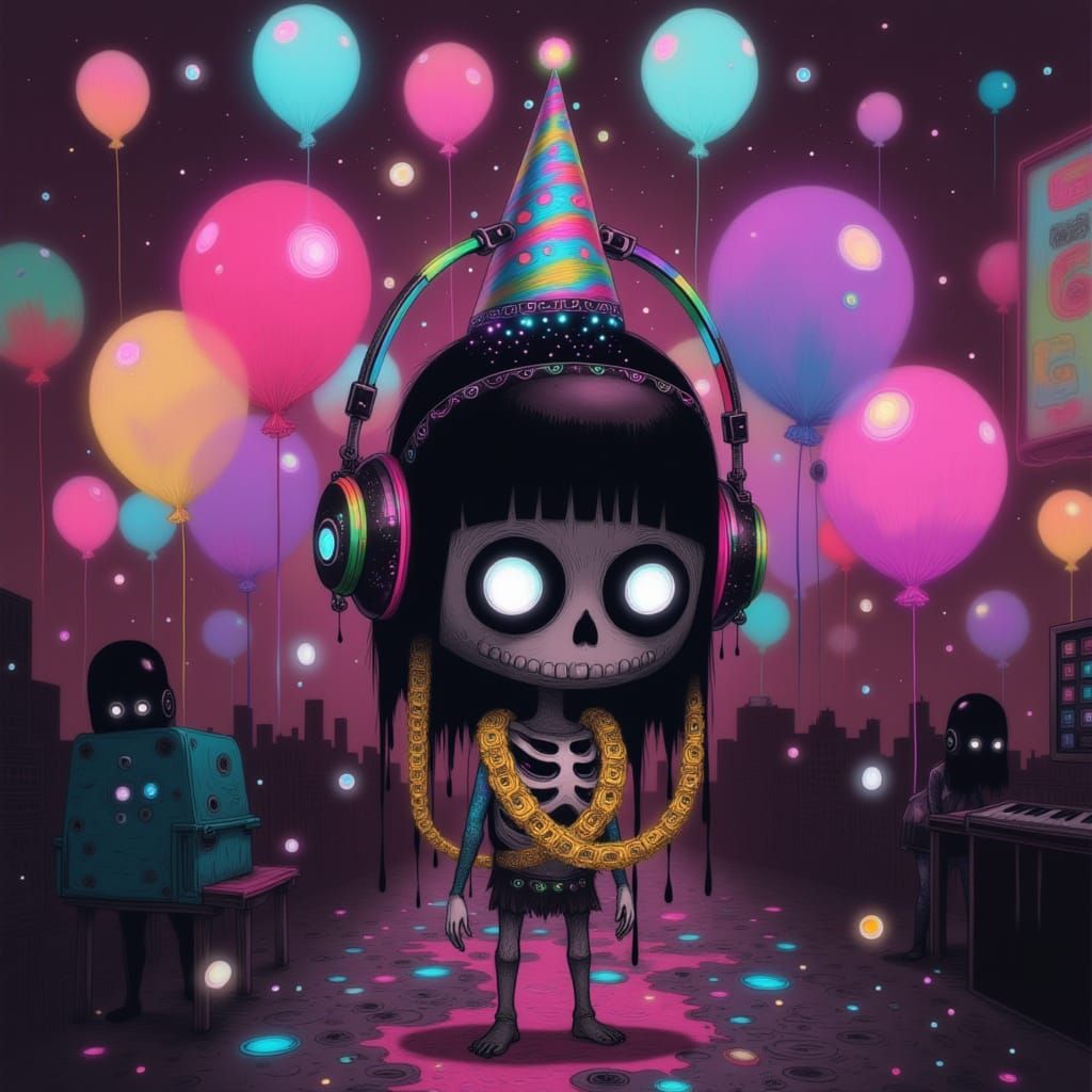 Mini Skeleton's Nightclub Party in Ash Thorp Style