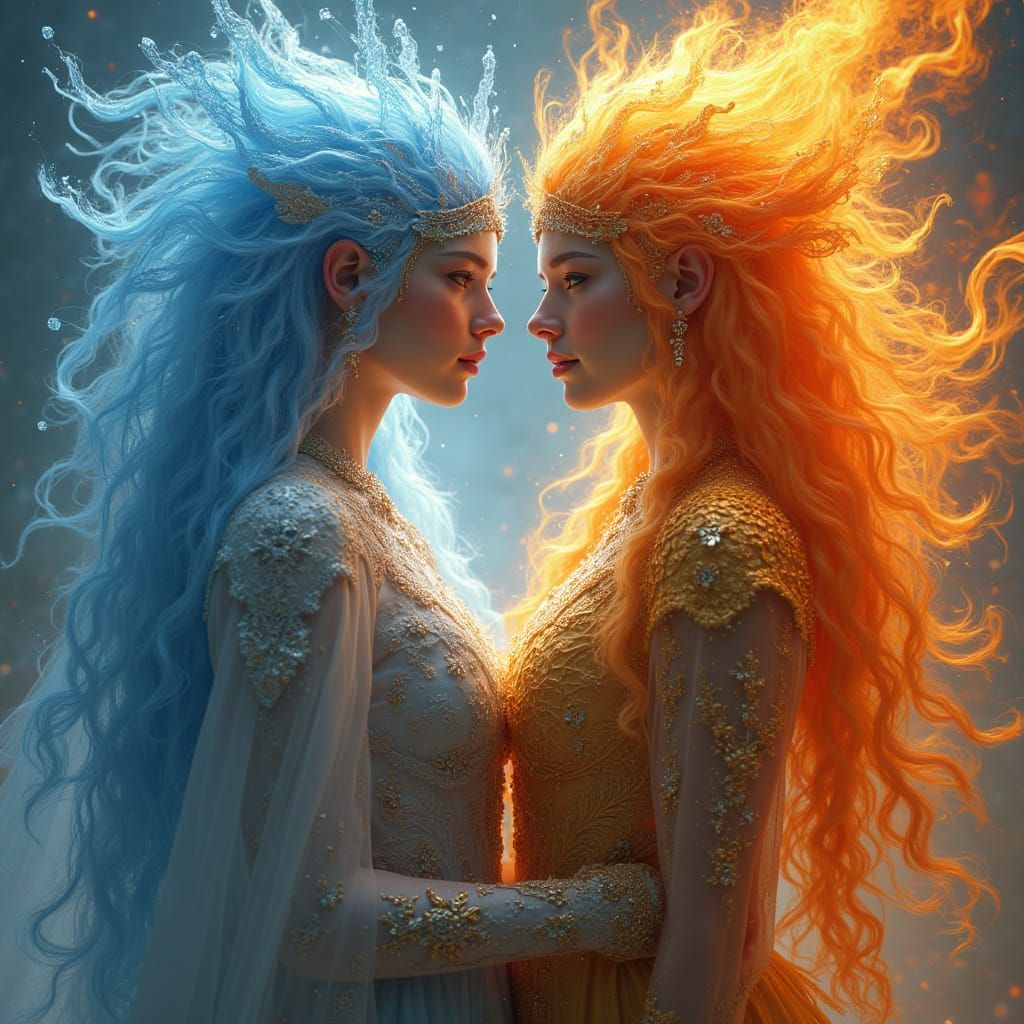 Ice and Fire Deities in Digital Painting Style
