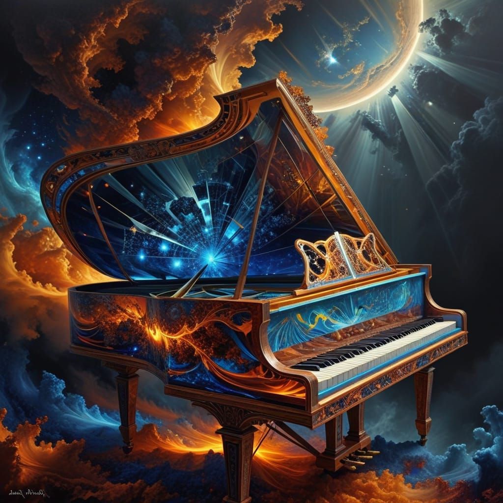Surreal Harpsichord Masterpiece in Vibrant Expressionism
