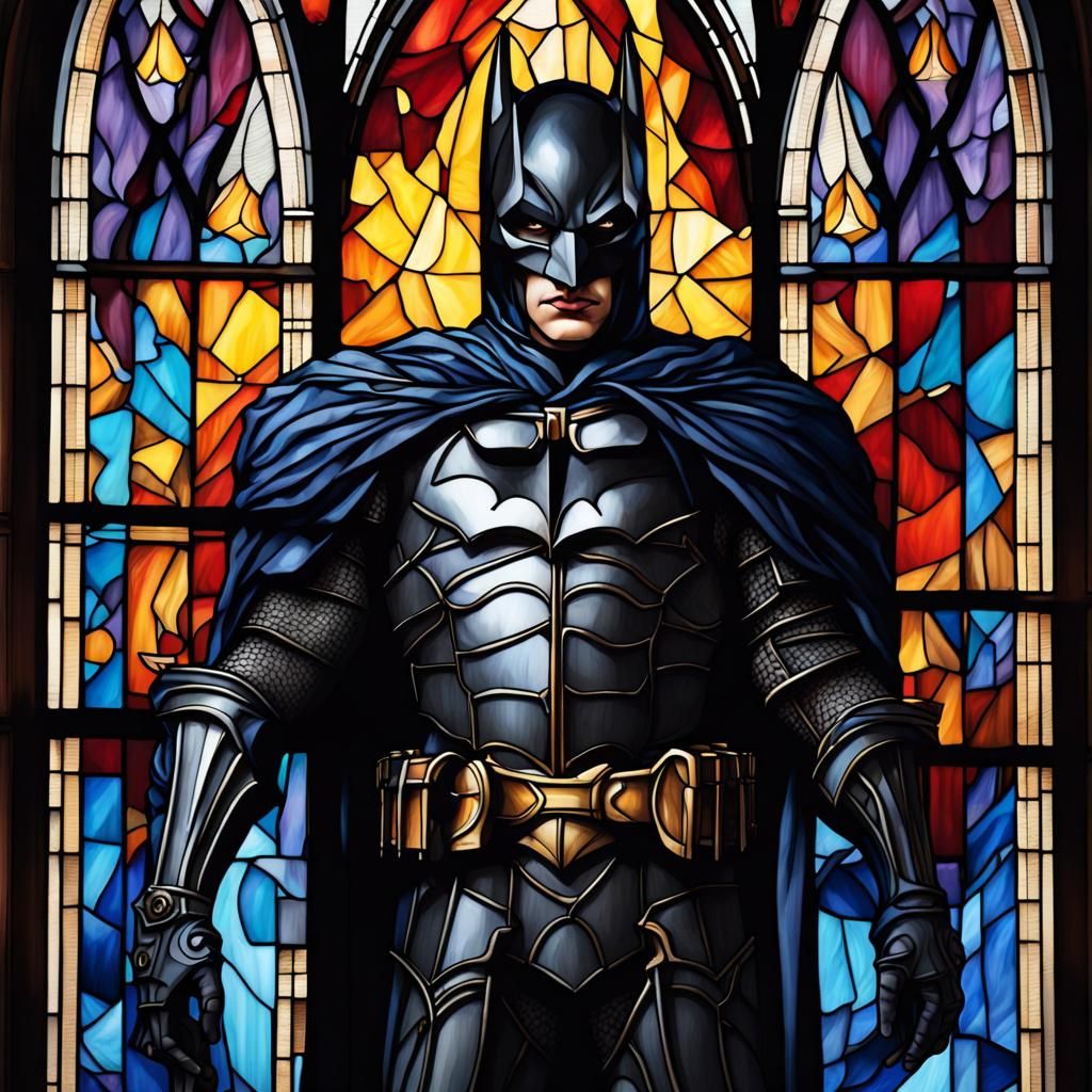 Stained Glass Dark Knight Emerges: Hyperrealistic Art