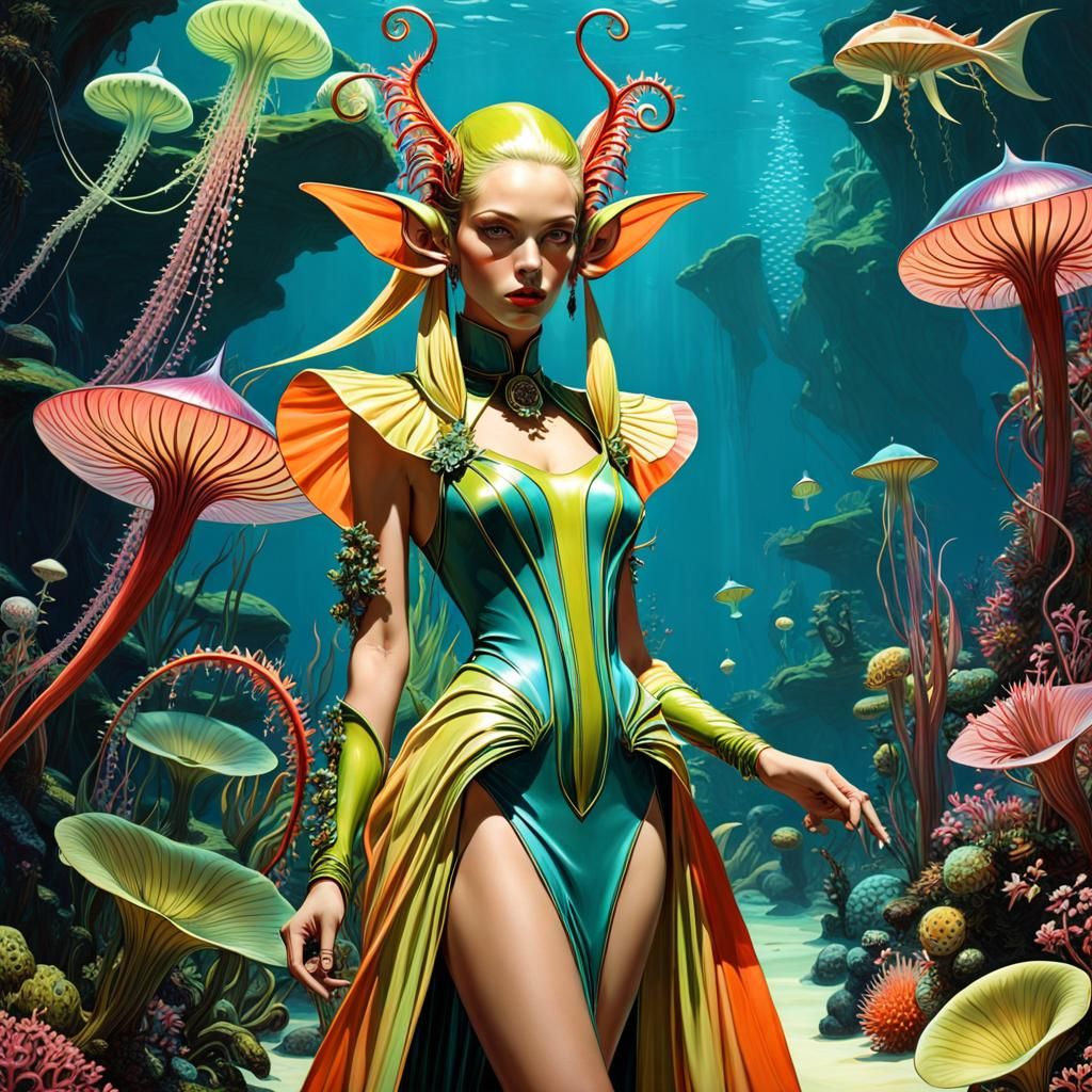 Underwater Runway Model in Vibrant Art Nouveau Style