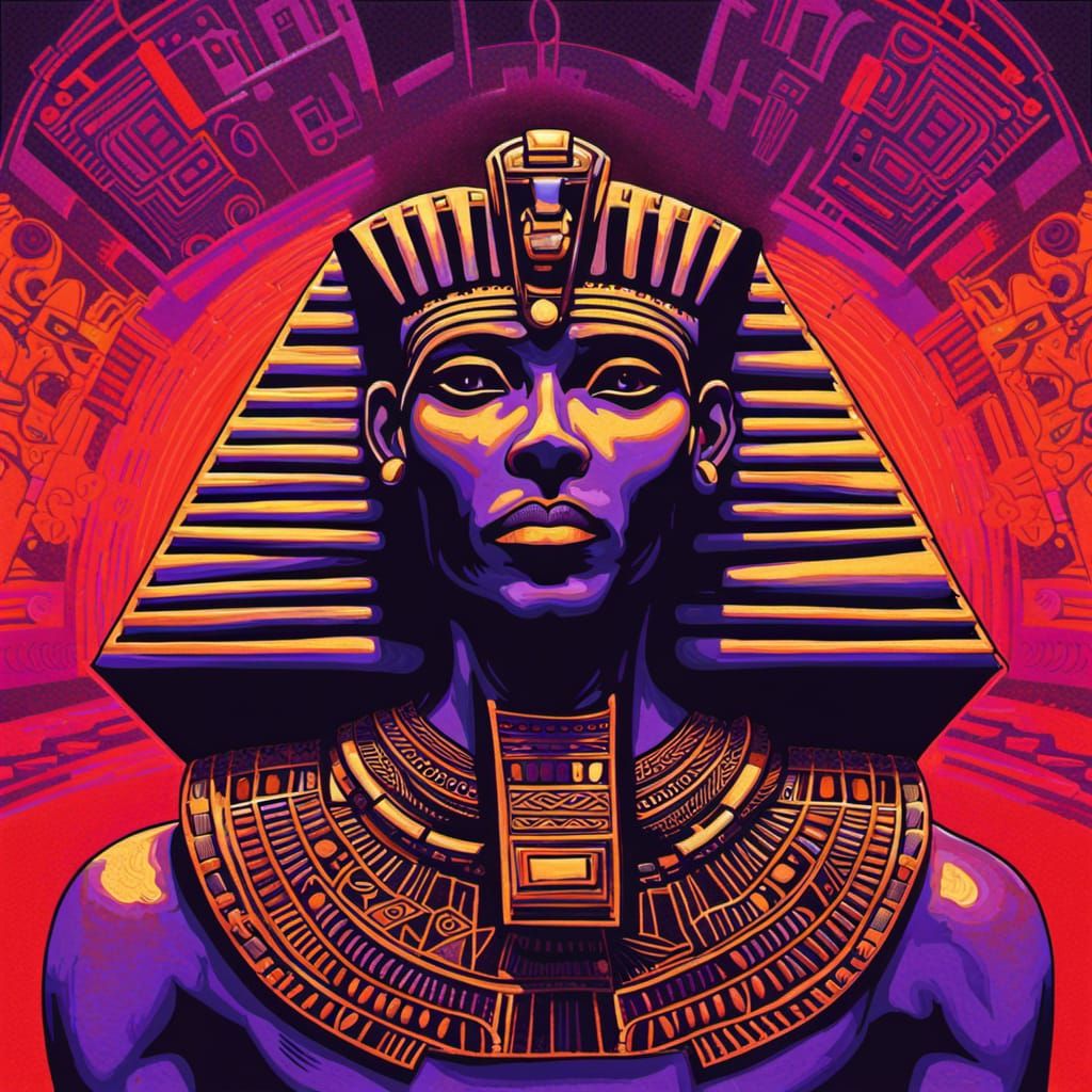 Egyptian Pyramid Guardian in Black Light Art