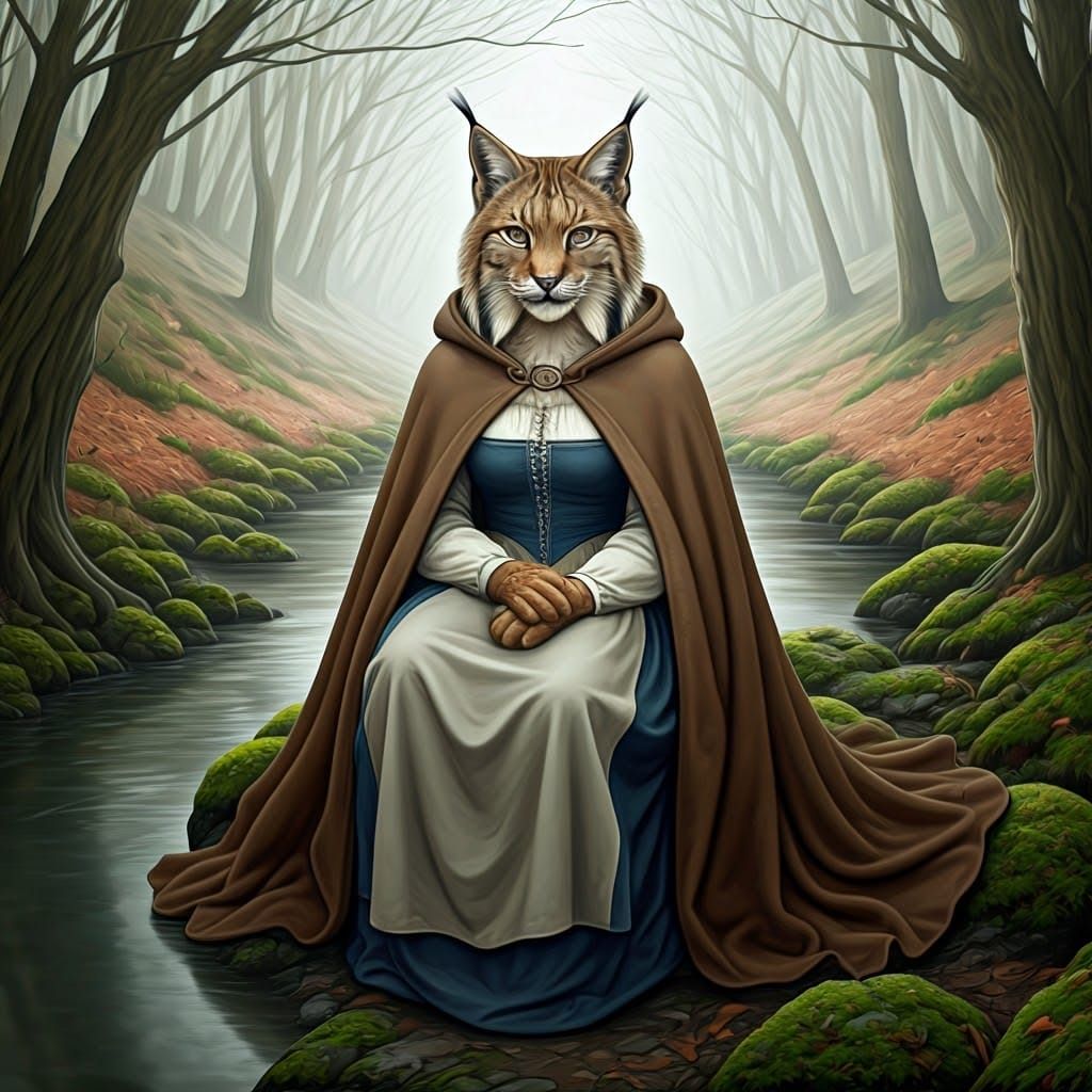 Lynx in Jacobean Dress by Misty Brook