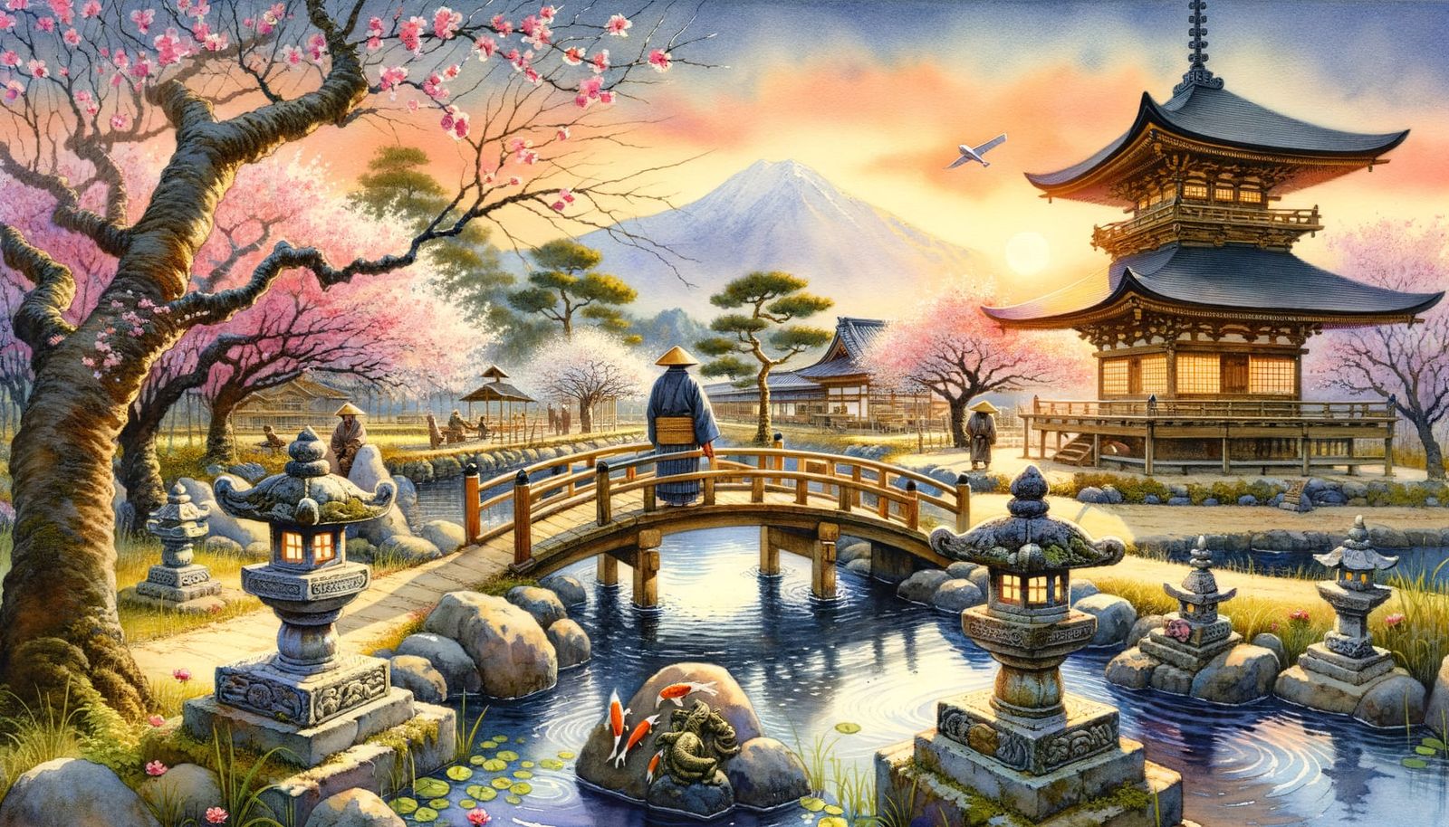 Feudal Japan in Watercolor Style